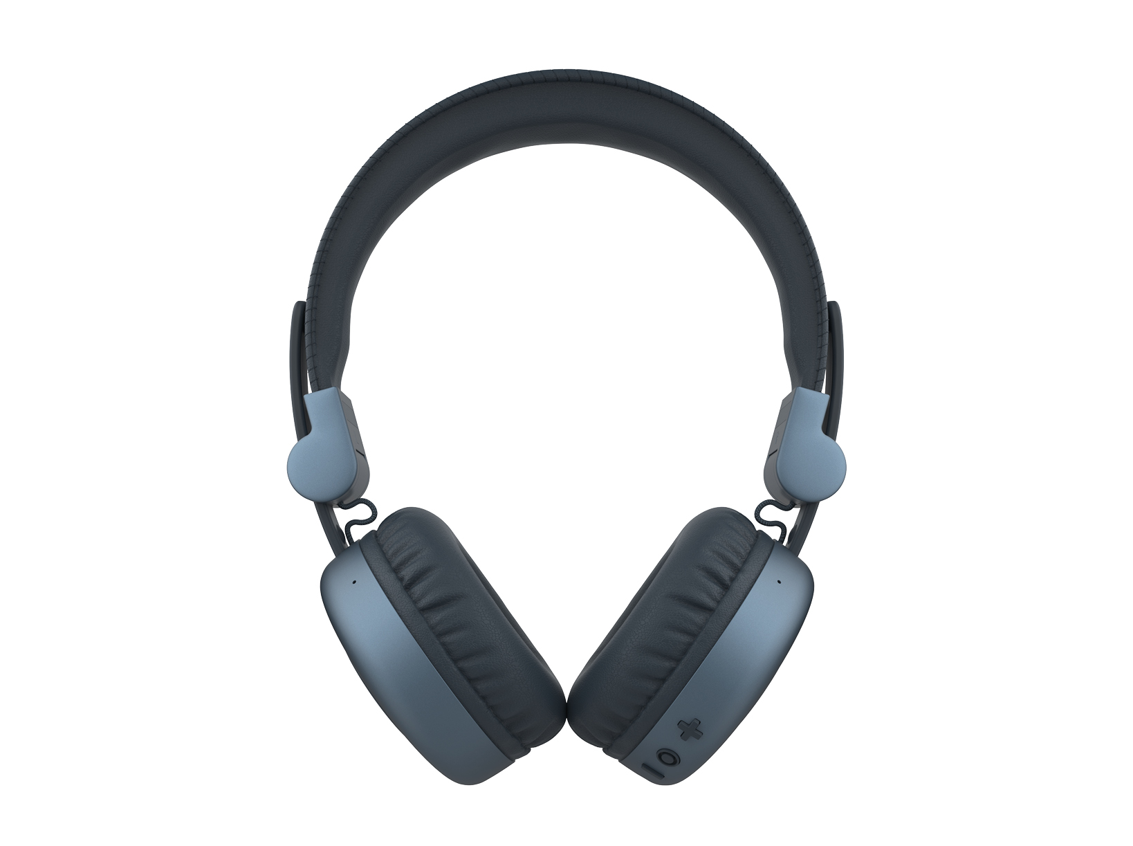 Casque circum-auriculaire gris et bleu sur fond blanc.