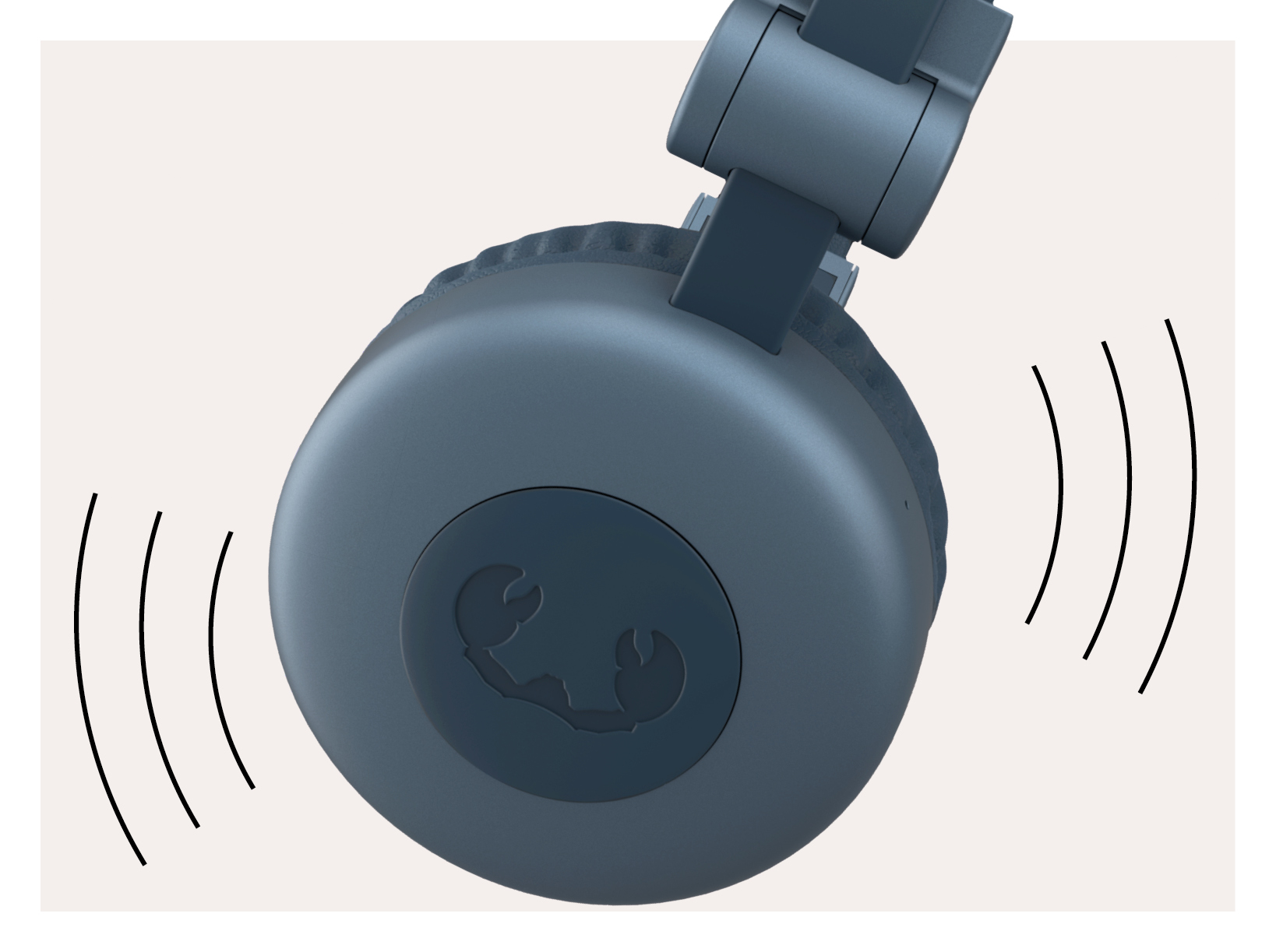 Haut-parleur de casque avec des symboles d'ondes sonores qui en émanent.