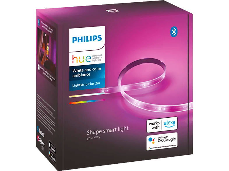 PHILIPS HUE Lightstrip Plus Basis-Set V4, 2 m - LED-Leuchtstreifen (Weiss)