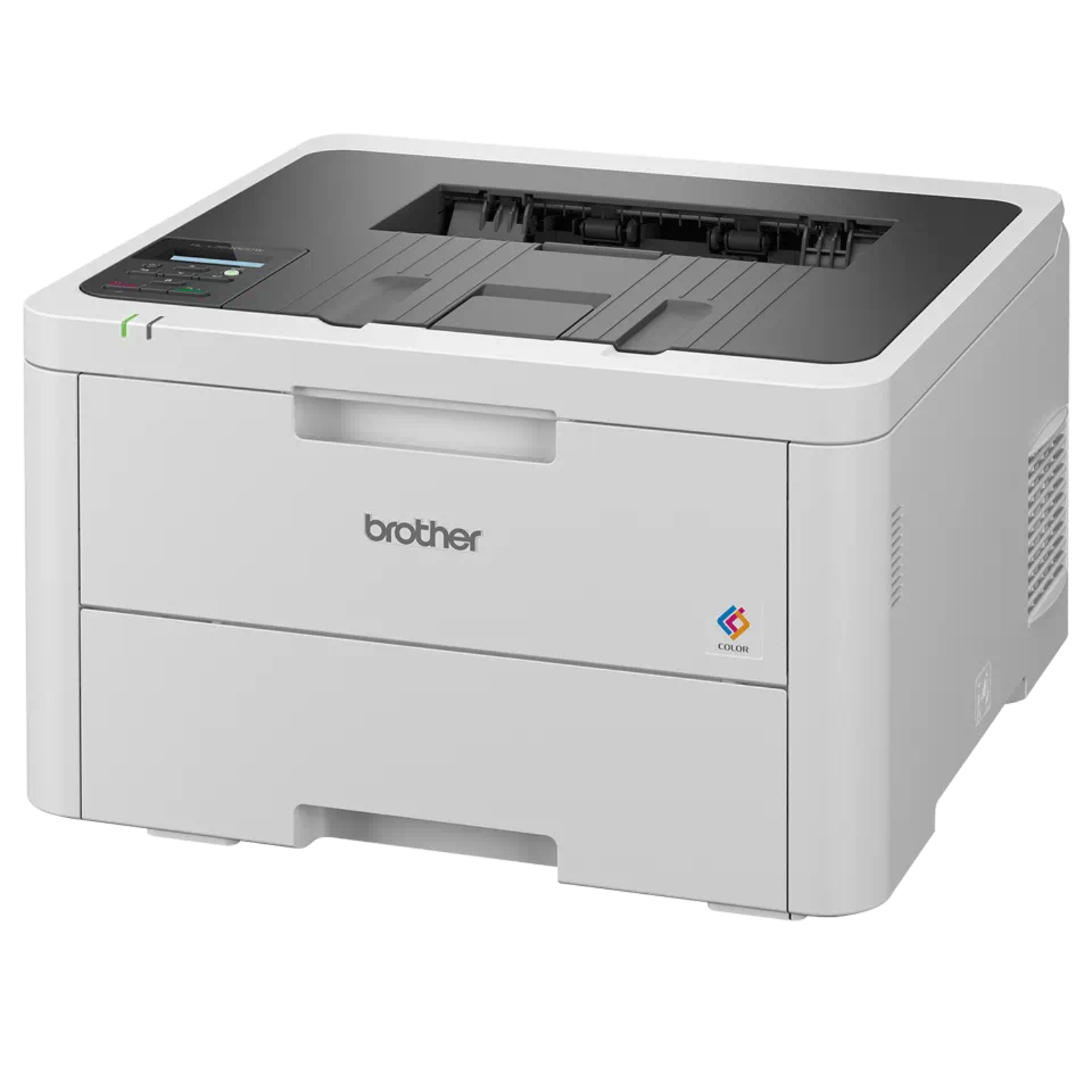 White Brother printer with a black top and open paper tray.