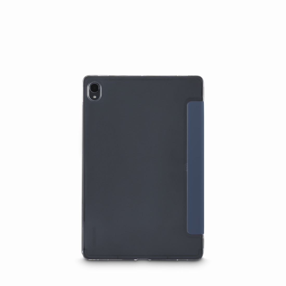 Dunkelblaue Tablet-Hülle mit blauem Cover, vor weißem Hintergrund.