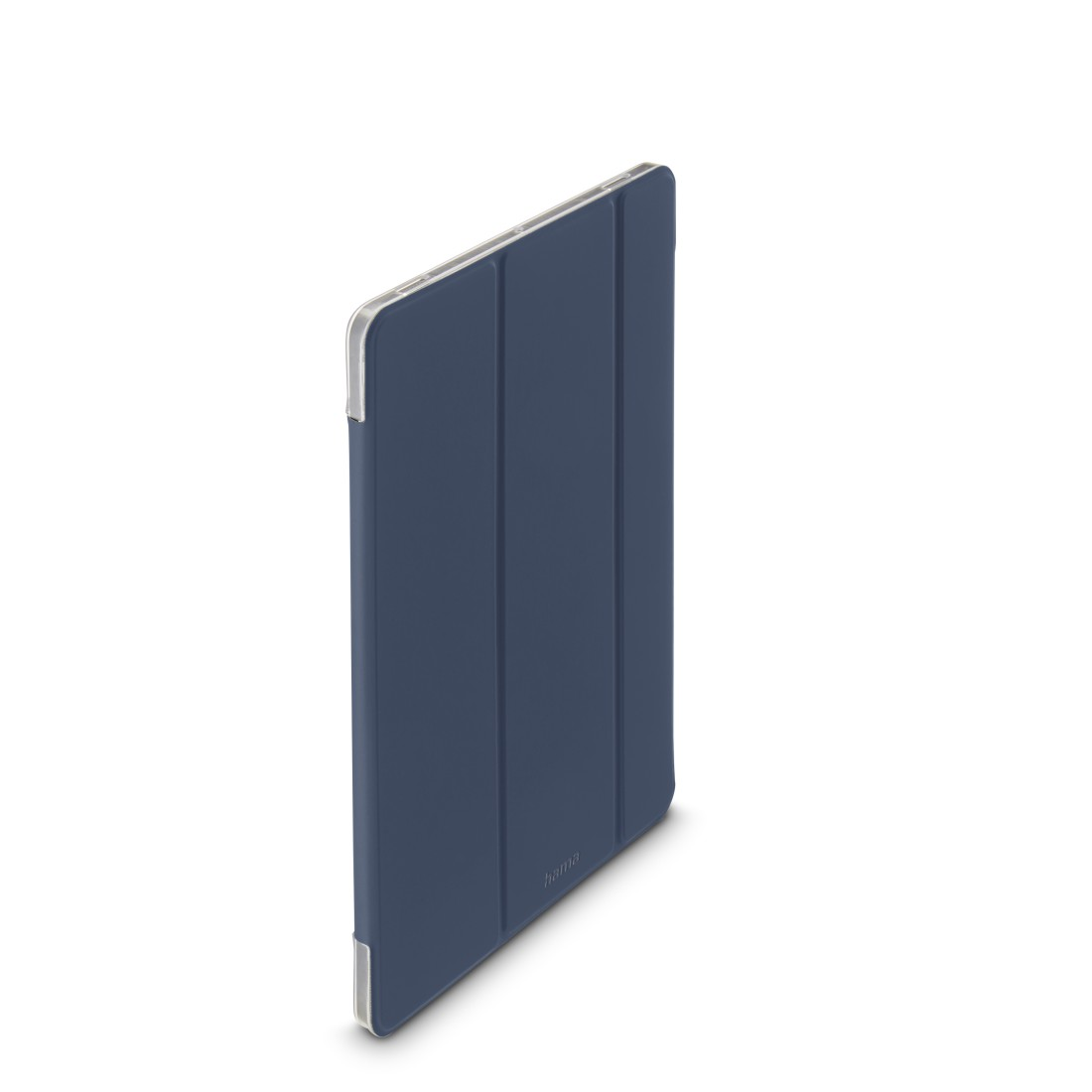 Blaue Tablet-Hülle. Es ist eine Hama-Hülle, auf einer weißen Oberfläche platziert.