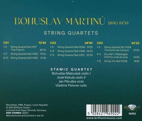 CD-Cover mit Titelliste: Bohuslav Martinů Streichquartette, Stamic Quartett.
