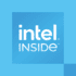 Carré bleu avec texte blanc Intel INSIDE.