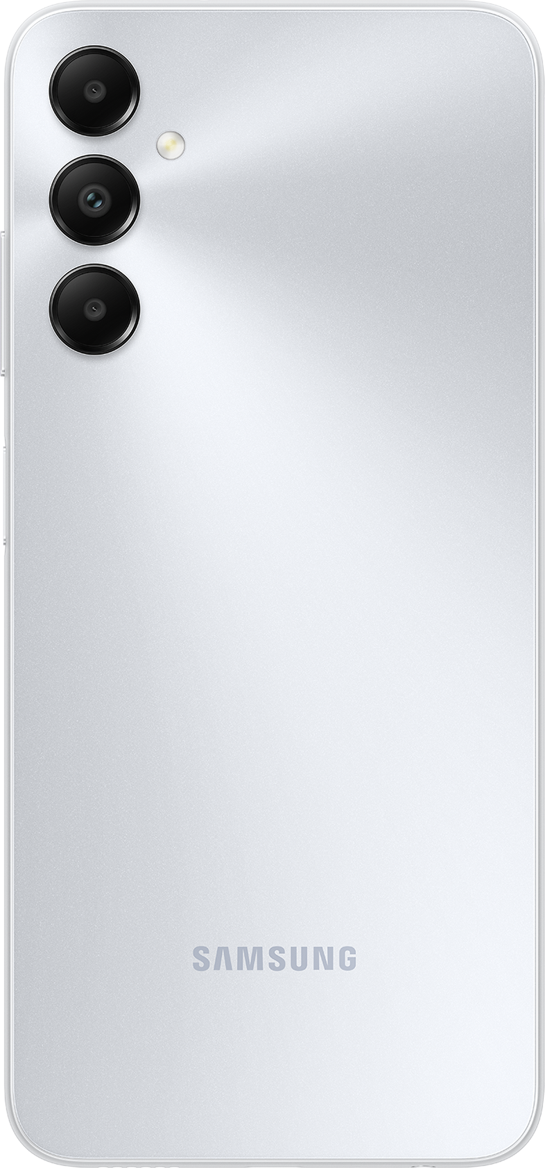 Fehér Samsung telefon hátulja három kamerával.
