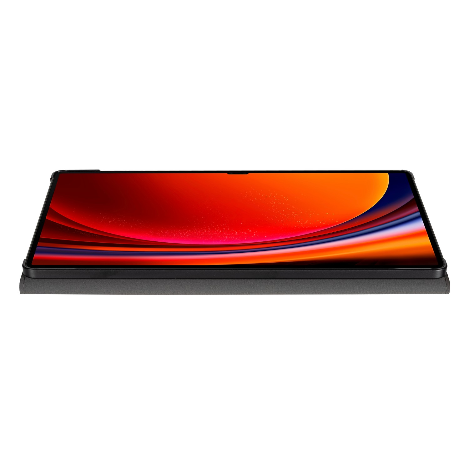 Tablet with an orange and red gradient screen on a black base. White background.