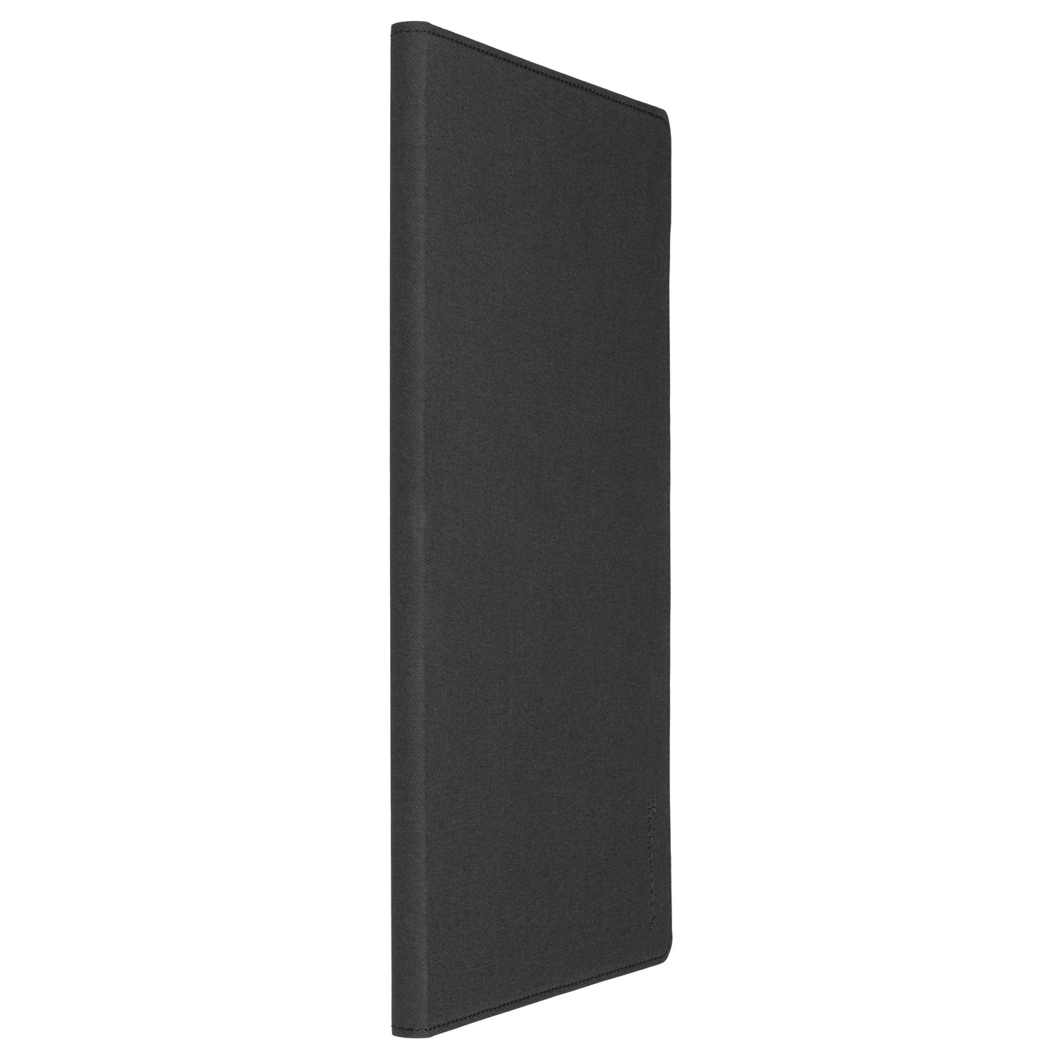 Black, rectangular book cover in a vertical position. The cover is plain and smooth.