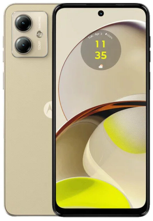 Złoty smartfon, pokazujący ekran z wyświetlaczem zegara i dwoma tylnymi aparatami.