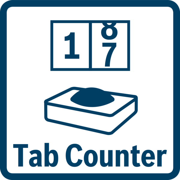 Beyaz zemin üzerinde mavi kare simgesi. '17' ve 'Tab Counter' metnini içeren bir sayaç içerir. Mavi kenarlık.