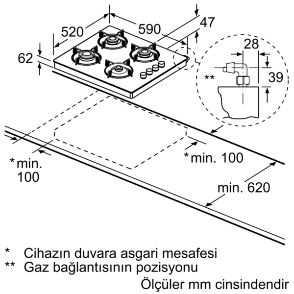 BOSCH POP0C6O12O Set Üstü Gazlı Ocak