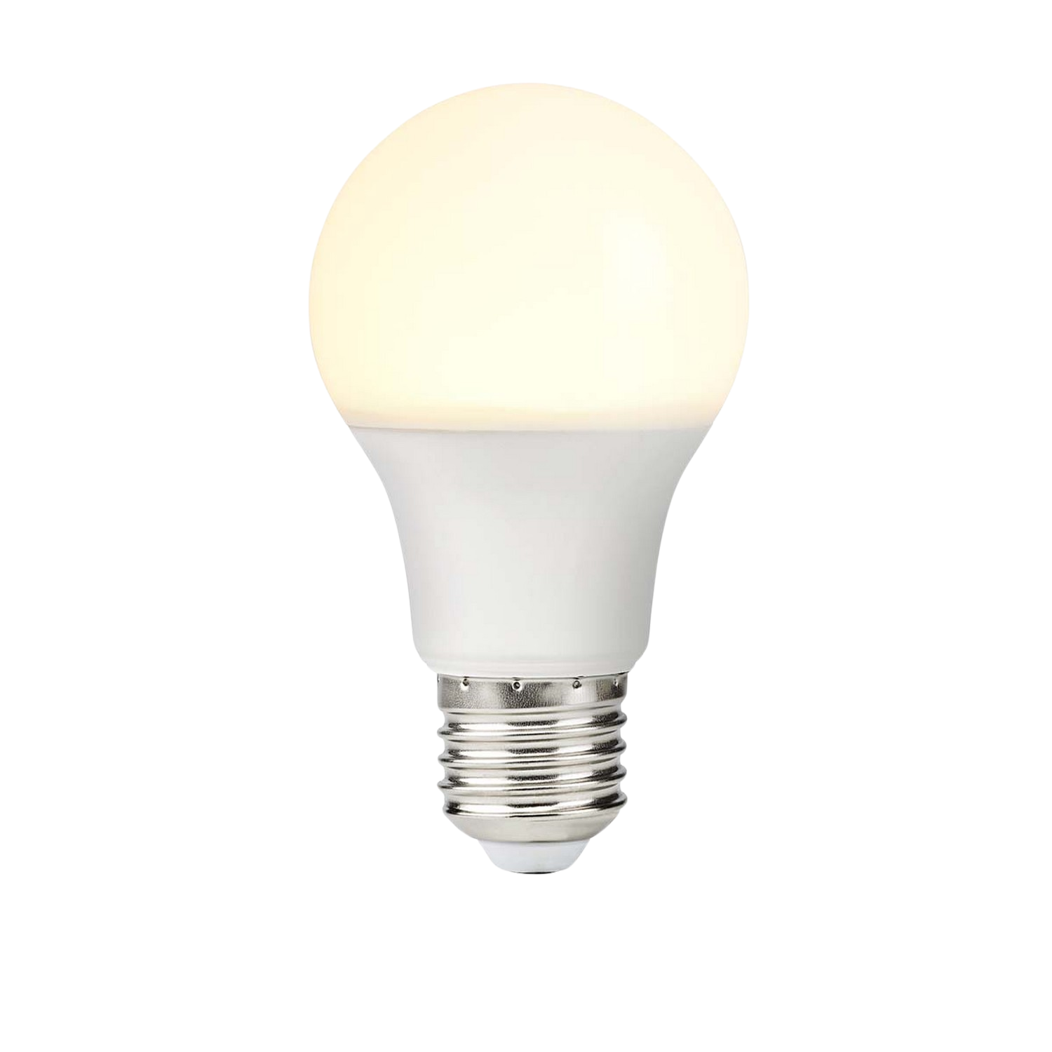 Een witte LED-lamp met witte basis en heldere bovenkant.
