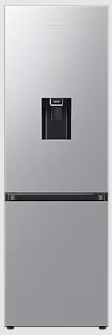 Lodówka Hisense ze stali nierdzewnej z dozownikiem wody na drzwiach.