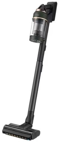 Czarny i zielony bezprzewodowy odkurzacz stojący pionowo.