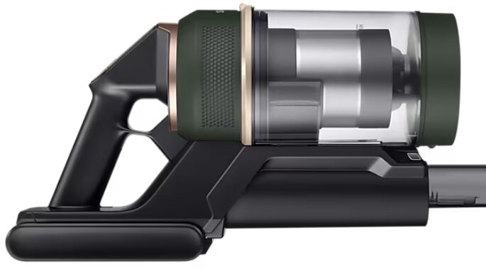 Odkurzacz ręczny z zieloną i czarną obudową.