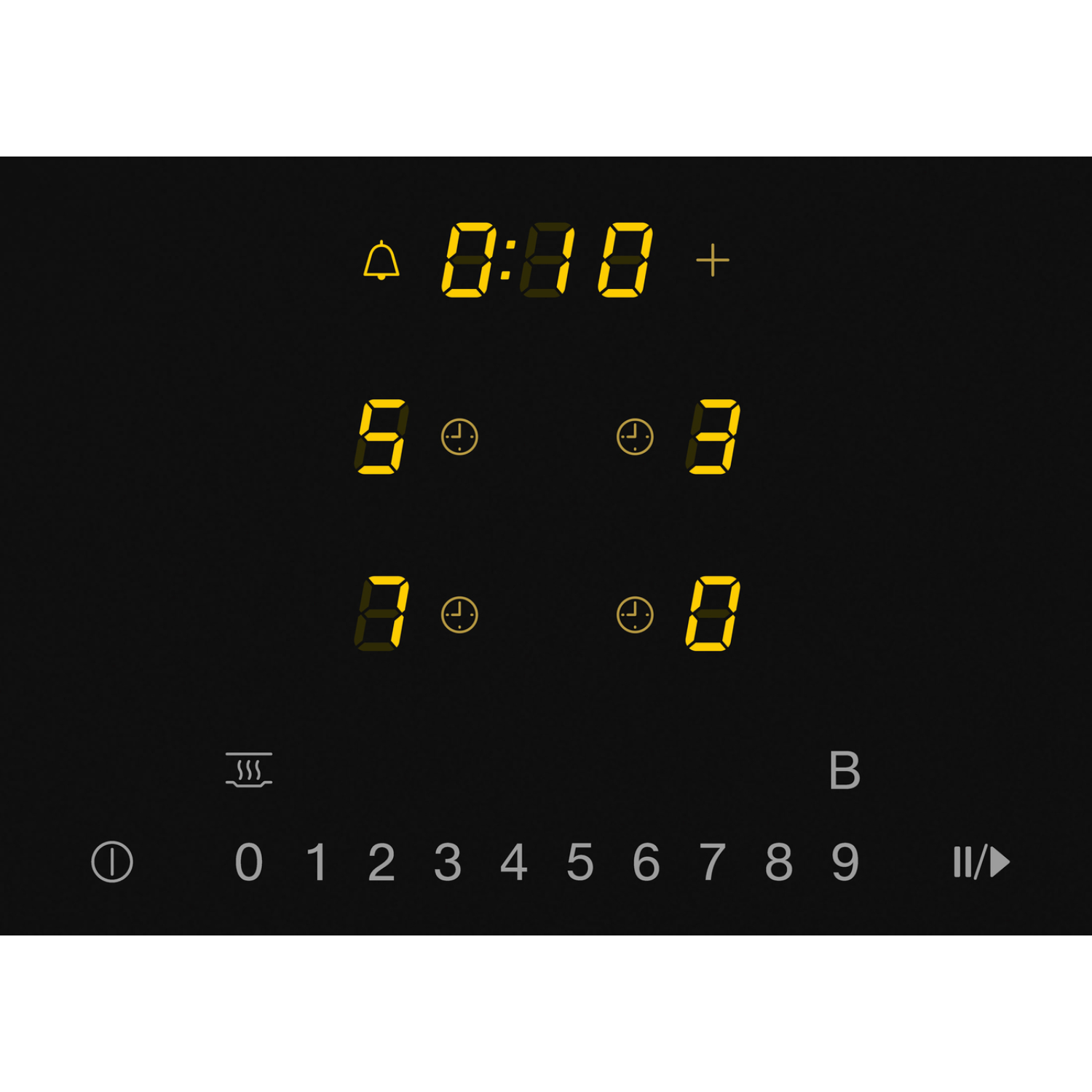 Digital display shows timer 0:00, digits 5, 3, 7, 0 and buttons.