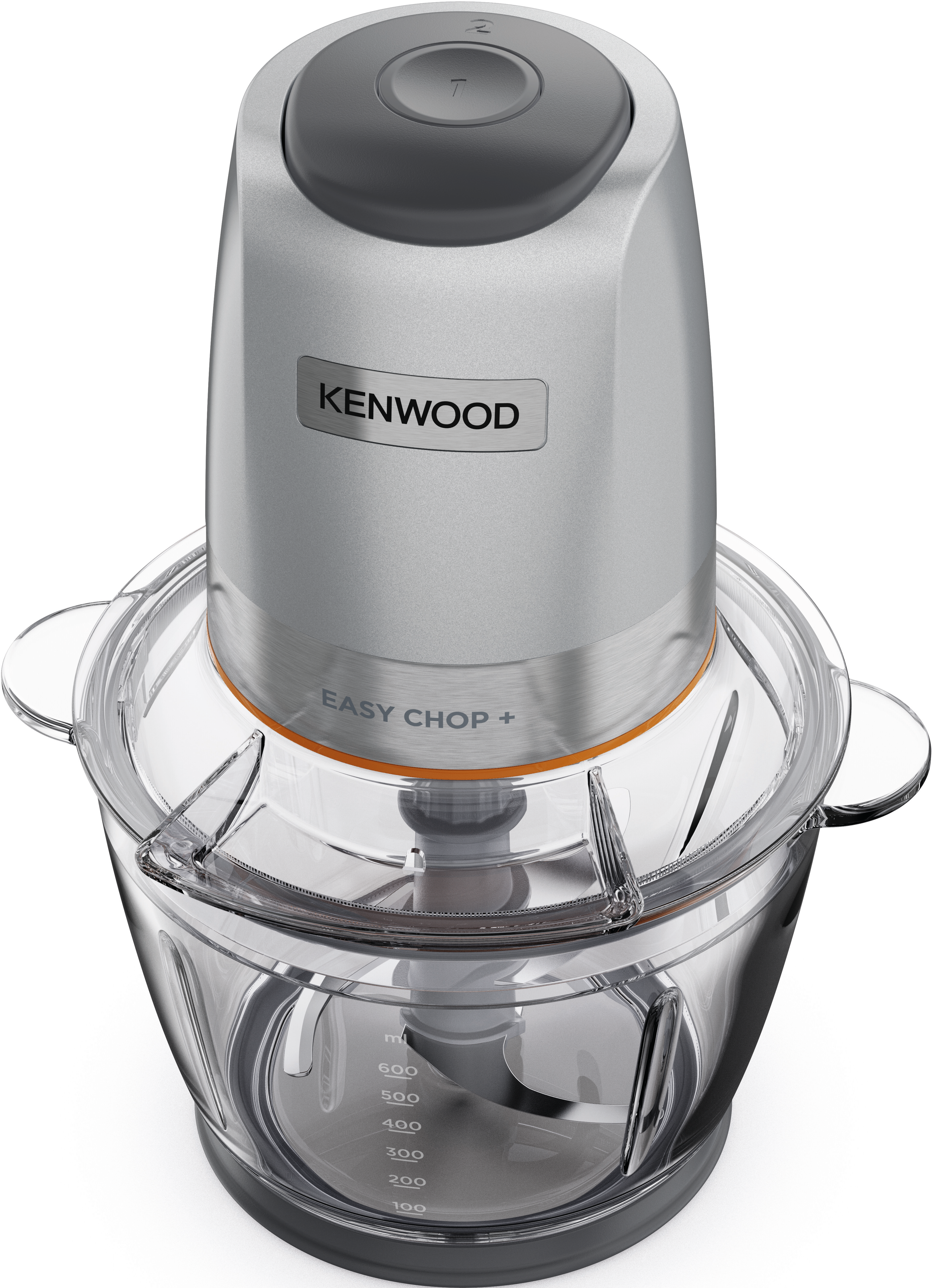 Robot da cucina Kenwood Easy Chop+. Colore argento e grigio. Sfondo bianco.