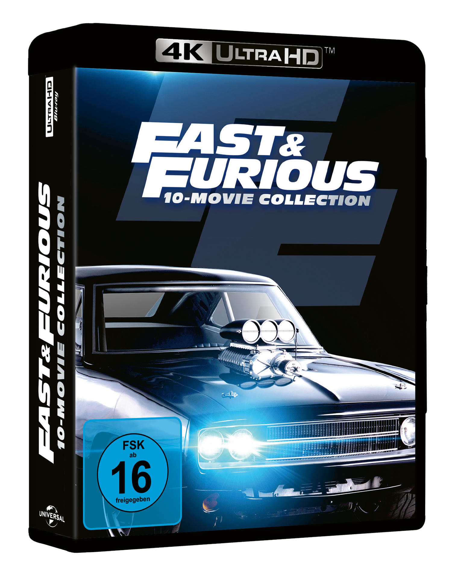 Filmcover für Fast & Furious 10-Movie Collection, mit einem Auto.