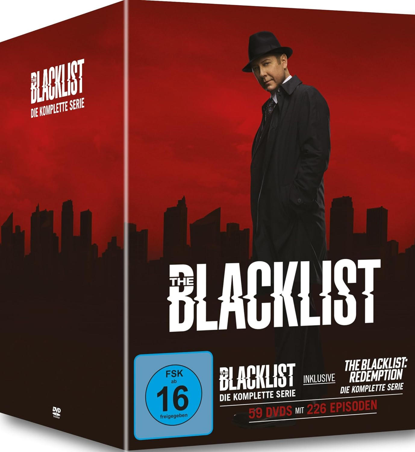 Blacklist DVD-Box-Set, mit einem Mann auf dem Cover und Text.