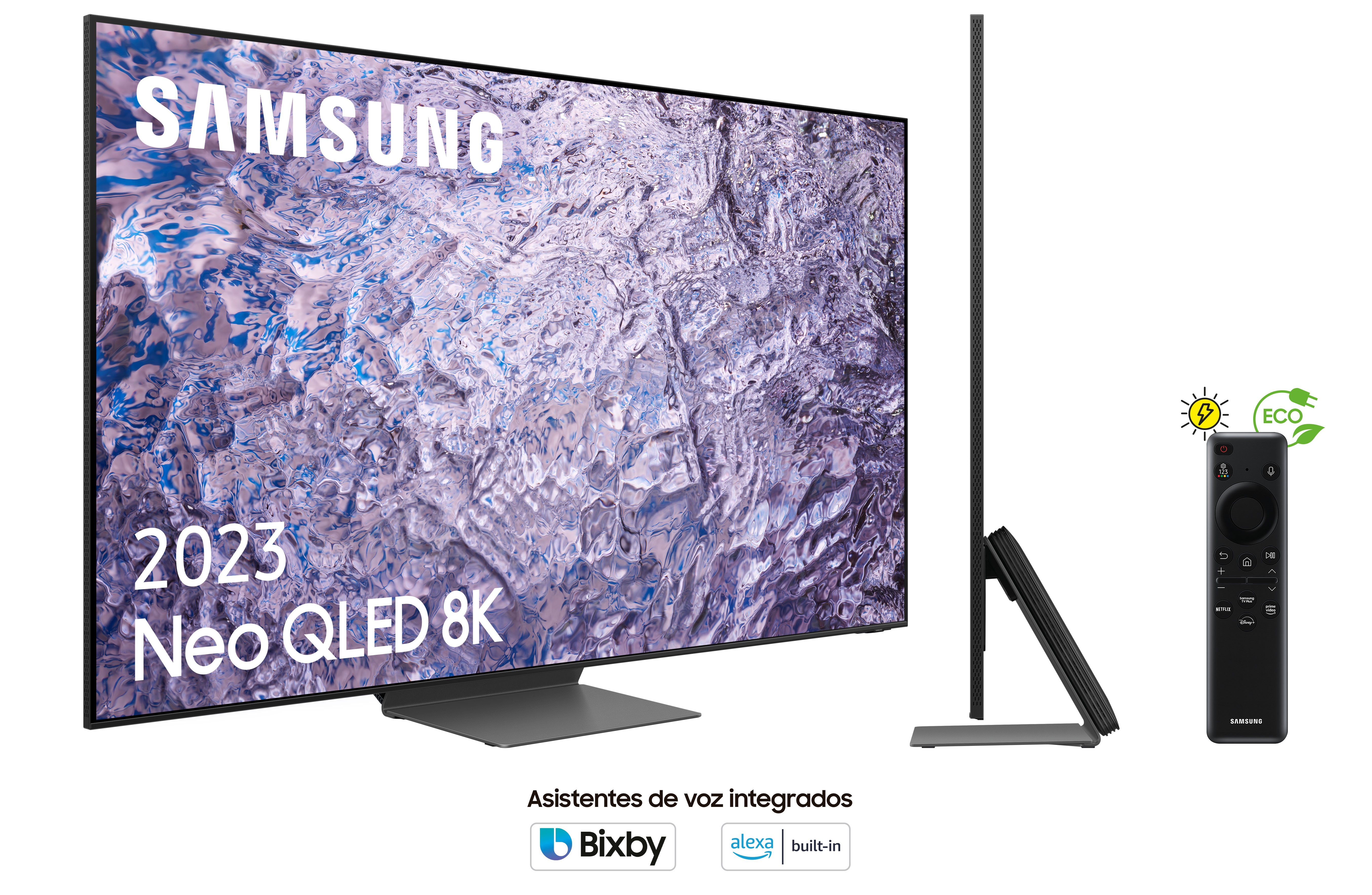 Un televisor y un mando a distancia, con el texto "2023 Neo QLED 8K".