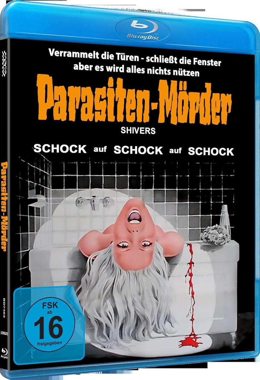 DVD-Hülle für einen Horrorfilm, eine Frau in der Badewanne, Blut auf dem Boden.