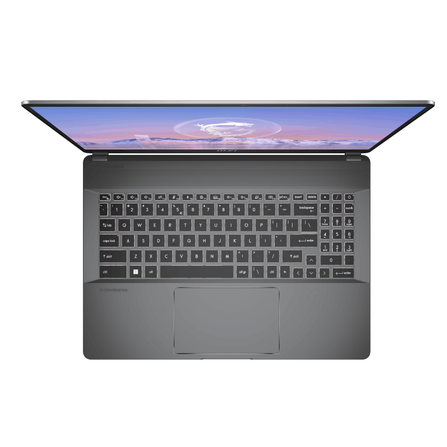 Una computadora portátil con la pantalla abierta, mostrando una imagen, teclado visible y un fondo negro.