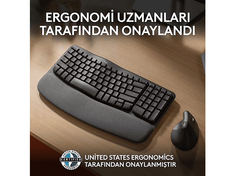 LOGITECH Wave Keys Kablosuz Ergonomik Türkçe Q Klavye Grafit_4