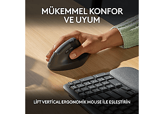 LOGITECH Wave Keys Kablosuz Ergonomik Türkçe Q Klavye Grafit_7