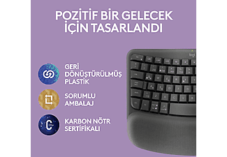 LOGITECH Wave Keys Kablosuz Ergonomik Türkçe Q Klavye Grafit_8