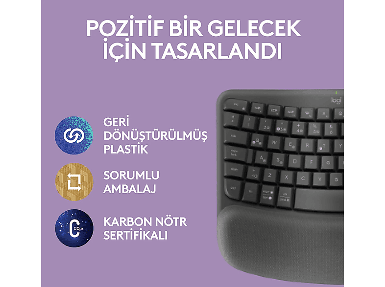 LOGITECH Wave Keys Kablosuz Ergonomik Türkçe Q Klavye Grafit_8