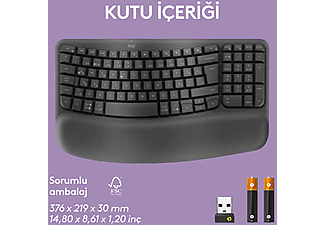 LOGITECH Wave Keys Kablosuz Ergonomik Türkçe Q Klavye Grafit_9