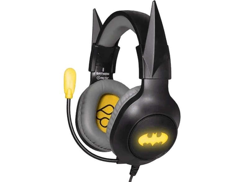 Auriculares gaming - FR-TEC DC Batman, Diadema, Micrófono, Luz LED, Multiplataforma, Negro