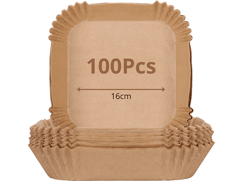Accesorio freidora - KOENIC Papel Airfryer, Cuadrado, 16 cm, 100 % natural, piezas, Marrón