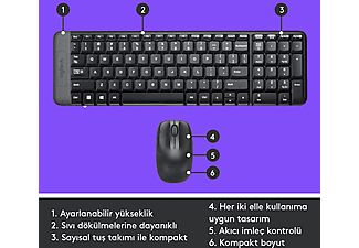 LOGITECH MK220 Kablosuz Türkçe Q Klavye Mouse Seti - Siyah_6