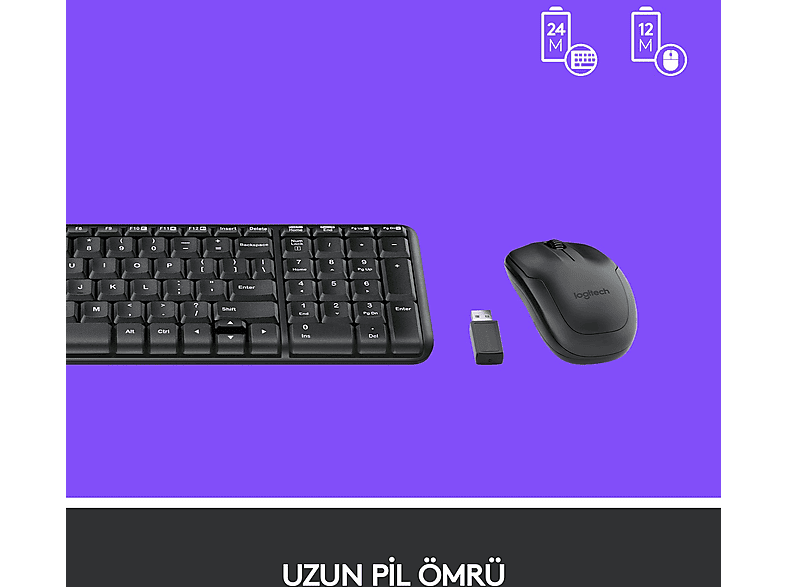 LOGITECH MK220 Kablosuz Türkçe Q Klavye Mouse Seti - Siyah_5