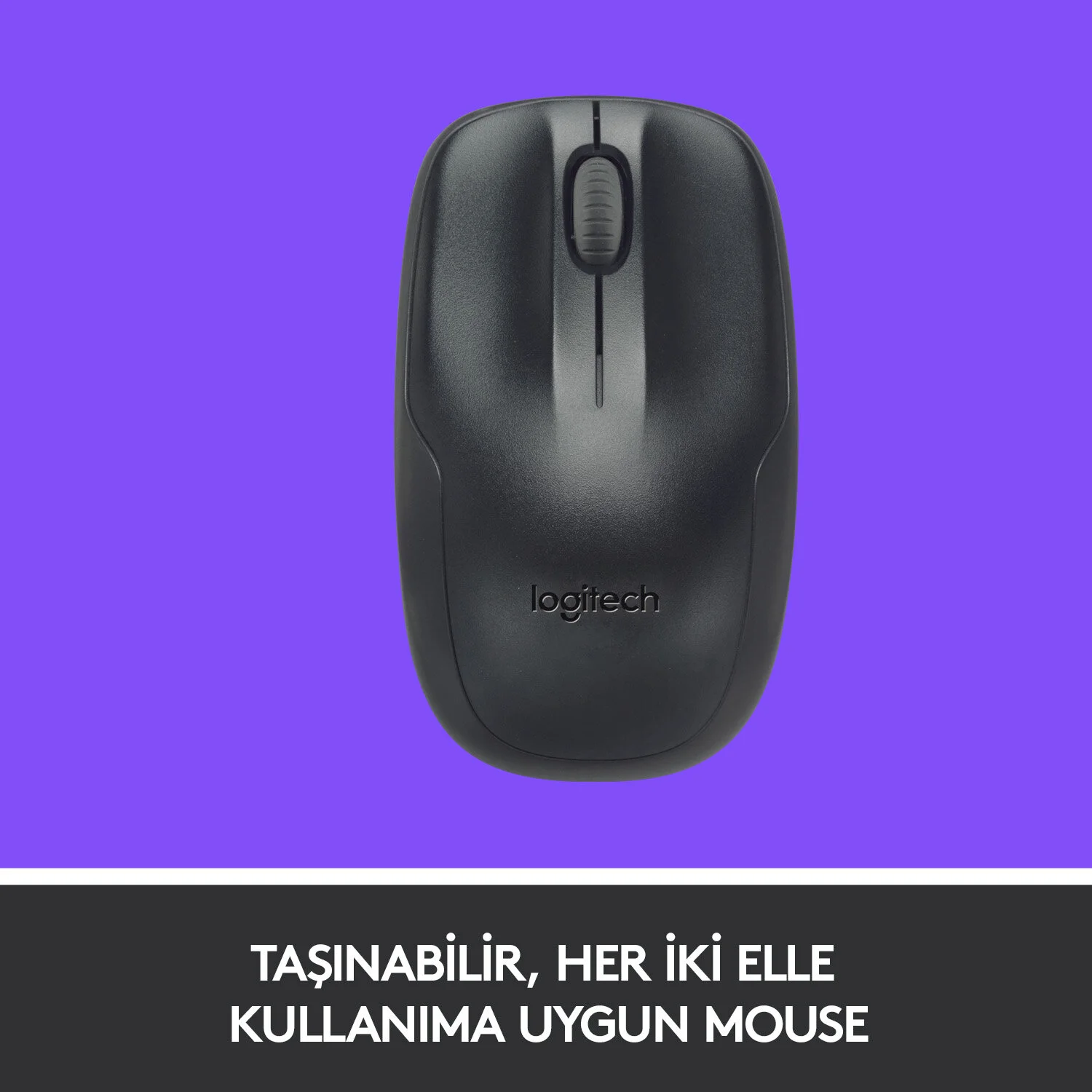 Mor arka planda siyah Logitech fare.