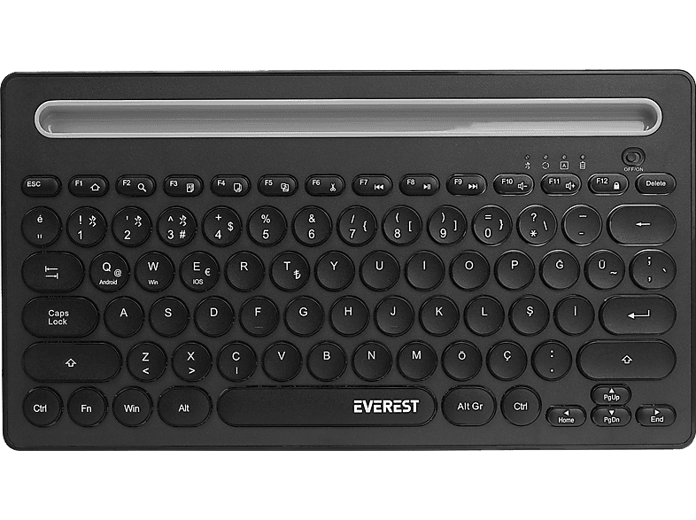 EVEREST KB-BT84 Bluetooth Ultra İnce+Şarjlı Q Mac/Windows/Android/iOS Uyumlu Kablosuz Klavye Siyah Gri_0