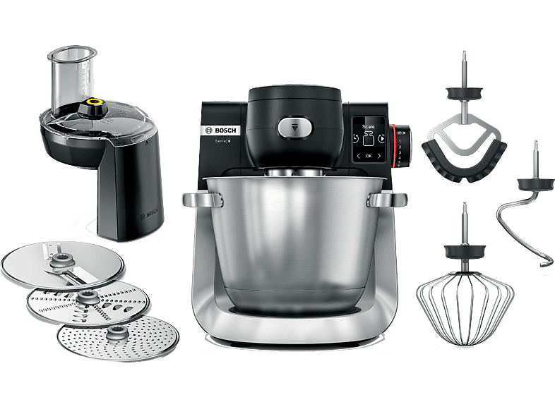 Bosch MUMS6ZS13D Serie 6, Küchenmaschine mit Waage Schwarz/ Edelstahl gebürstet (Rührschüsselkapazität: 5,5 l, 1600 Watt)