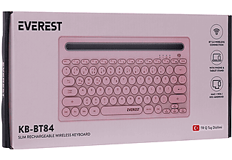 EVEREST KB-BT84 Bluetooth Ultra İnce+Şarjlı Q Mac/Windows/Android/iOS Uyumlu Kablosuz Klavye Pembe Gri_7