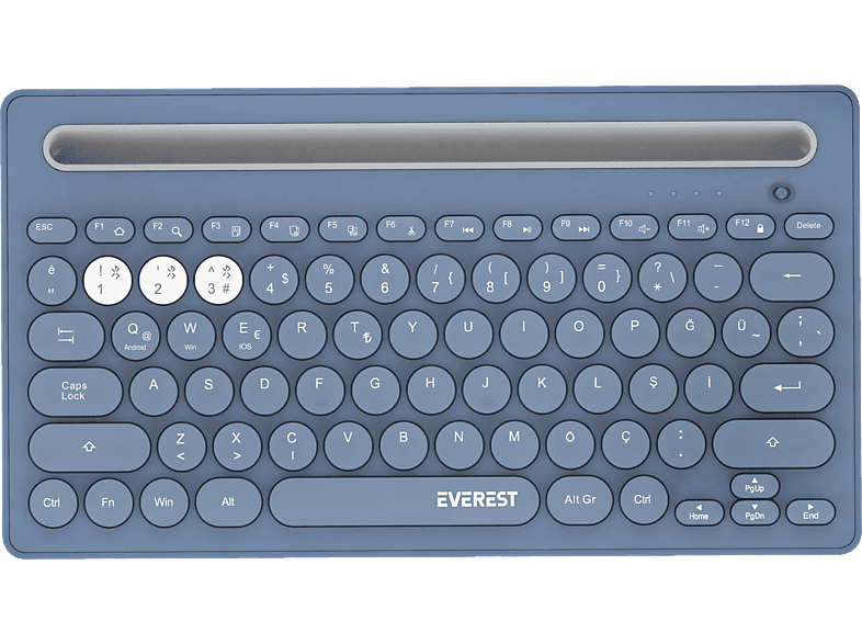 EVEREST KB-BT84 Bluetooth Ultra İnce+Şarjlı Q Mac/Windows/Android/iOS Uyumlu Kablosuz Klavye Mavi Gri