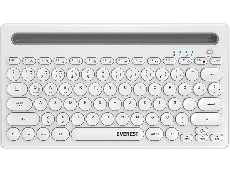 EVEREST KB-BT84 Bluetooth Ultra İnce+Şarjlı Q Mac/Windows/Android/iOS Uyumlu Kablosuz Klavye Beyaz Gri