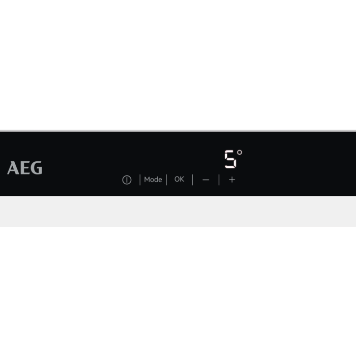 AEG-Display mit Tasten und Temperaturanzeige: 5 Grad.