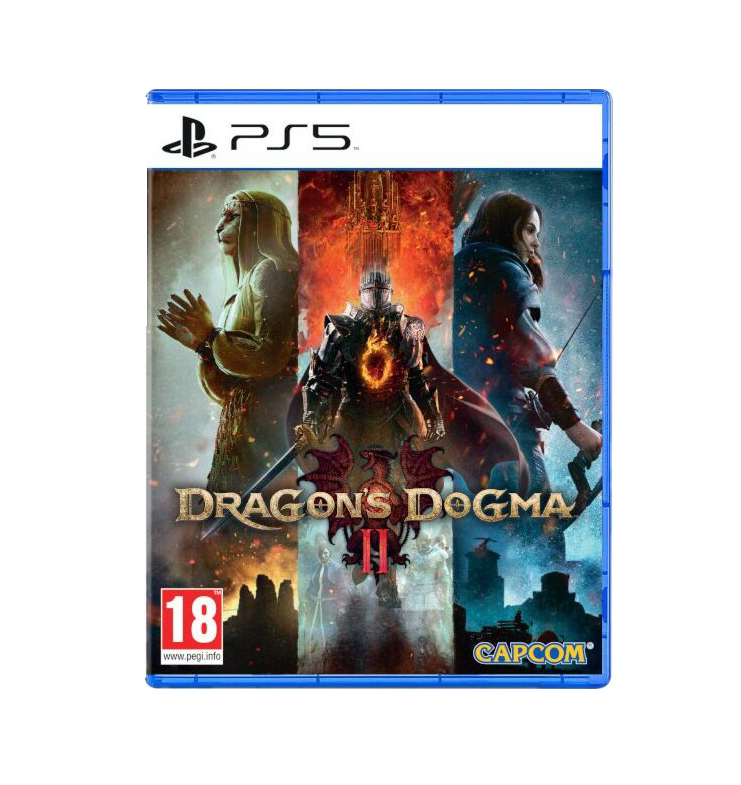 Arte de caja del juego Dragon's Dogma II, con personajes y ambientación fantástica.
