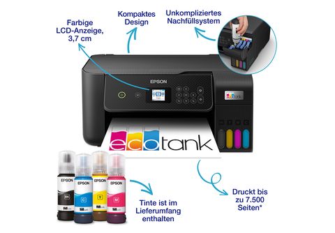 EPSON EcoTank ET-2821 A4-Multifunktions-Wi-Fi-Tintentankdrucker, | kaufen Jahren 3 enthaltenen bis zu Tinten mit Vorrat Lieferumfang im an einem MediaMarkt online