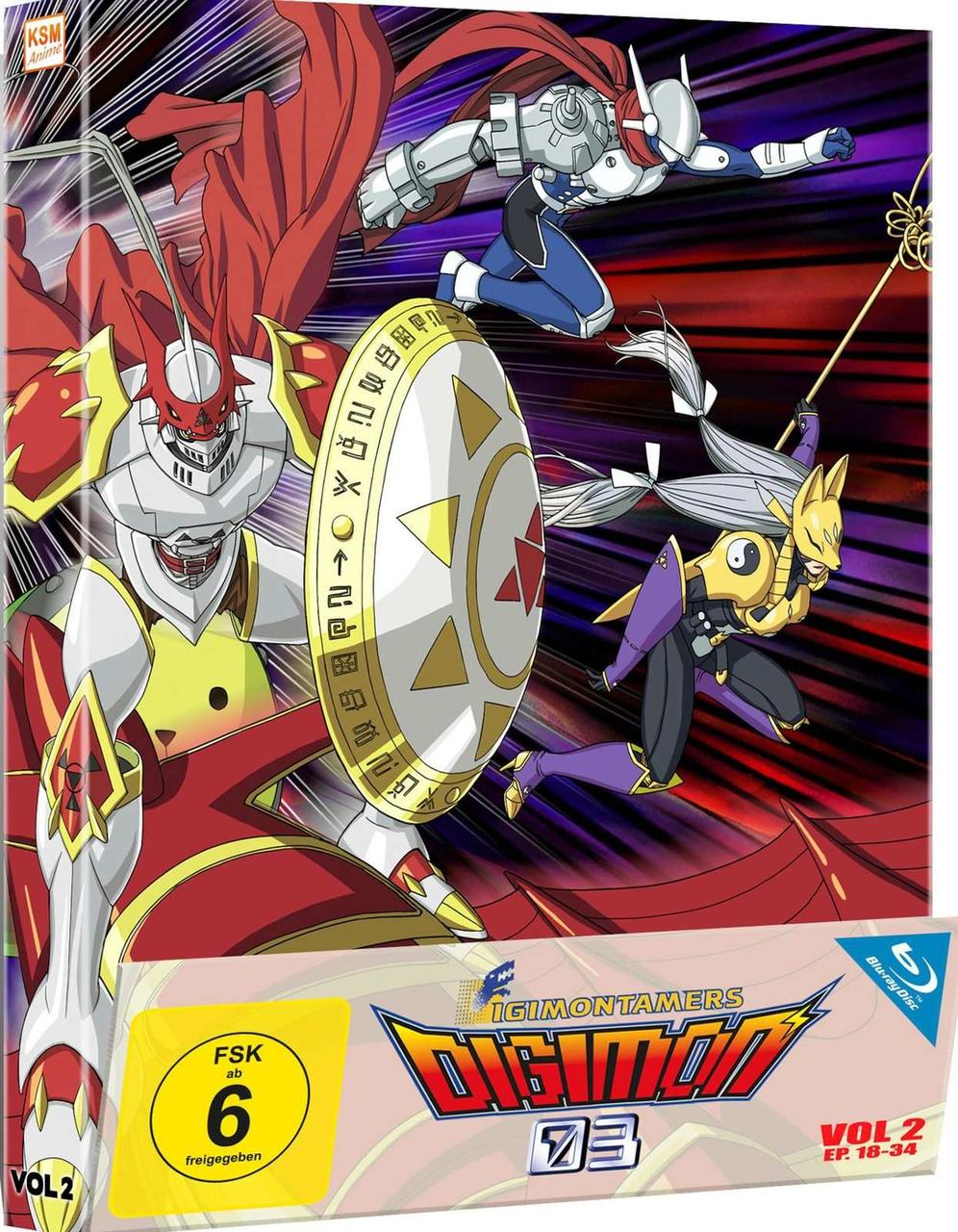 Digimon-Film-Box-Art. Zeigt drei Digimon-Charaktere in Action-Posen.