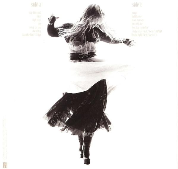 Vintage-Albumcover, eine Frau mit ausgestreckten Armen auf weißem Hintergrund.