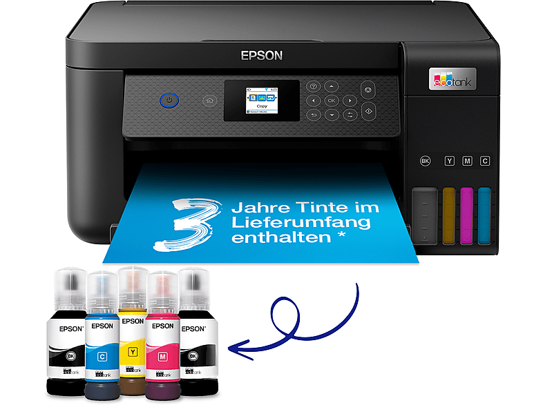 kaufen an zu EcoTank enthaltenen online ET-2851 | im 3 Vorrat MediaMarkt Lieferumfang Jahren EPSON einem bis mit A4-Multifunktions-Wi-Fi-Tintentankdrucker, Tinten