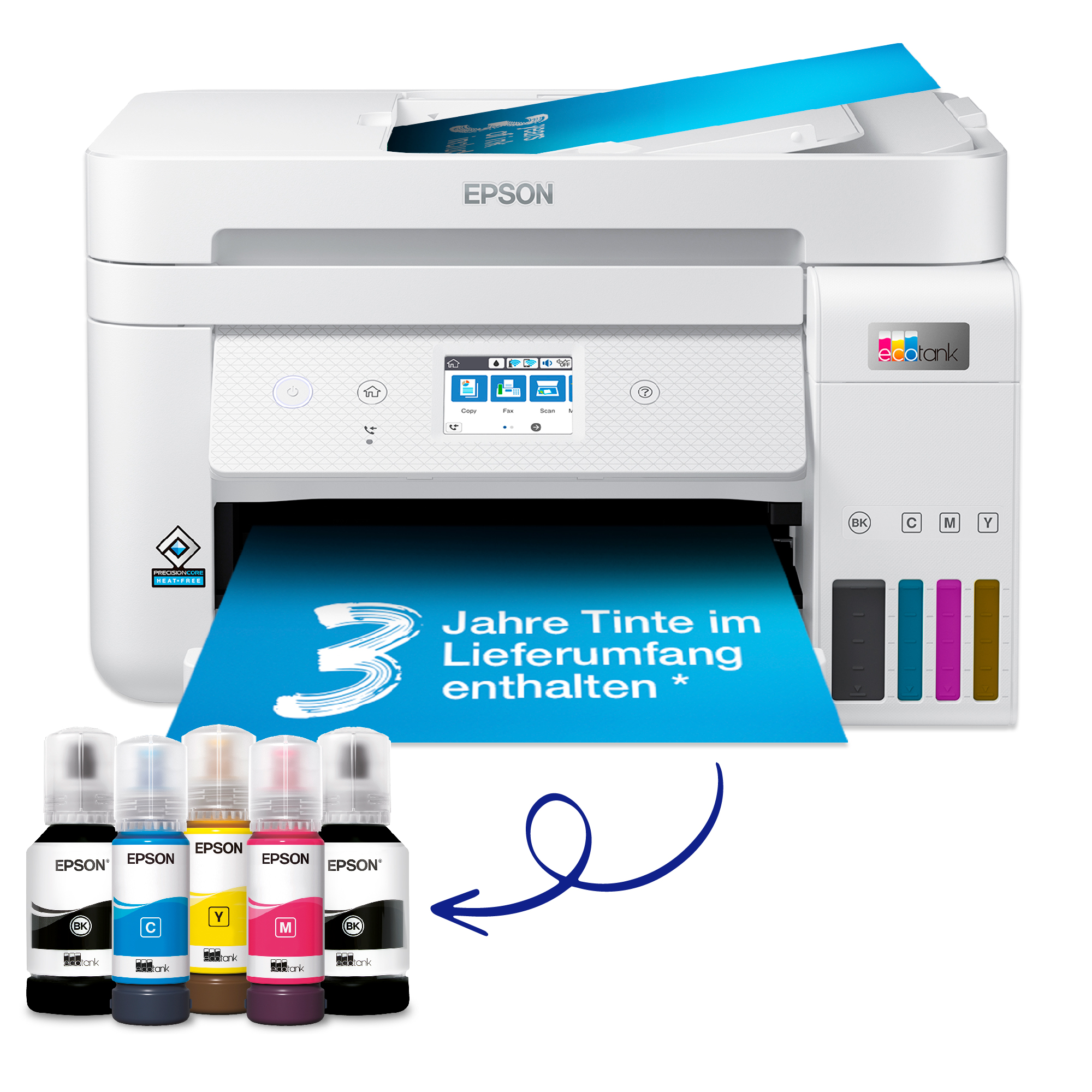 EPSON EcoTank ET-4856  - nachfüllbarer 4-in-1 Tintentankdrucker inkl. Tinte, ADF, Duplex, WiFi, Apple AirPrint Multifunktionsdrucker, WLAN, Duplexeinheit (für beidseitigen Druck), Weiß