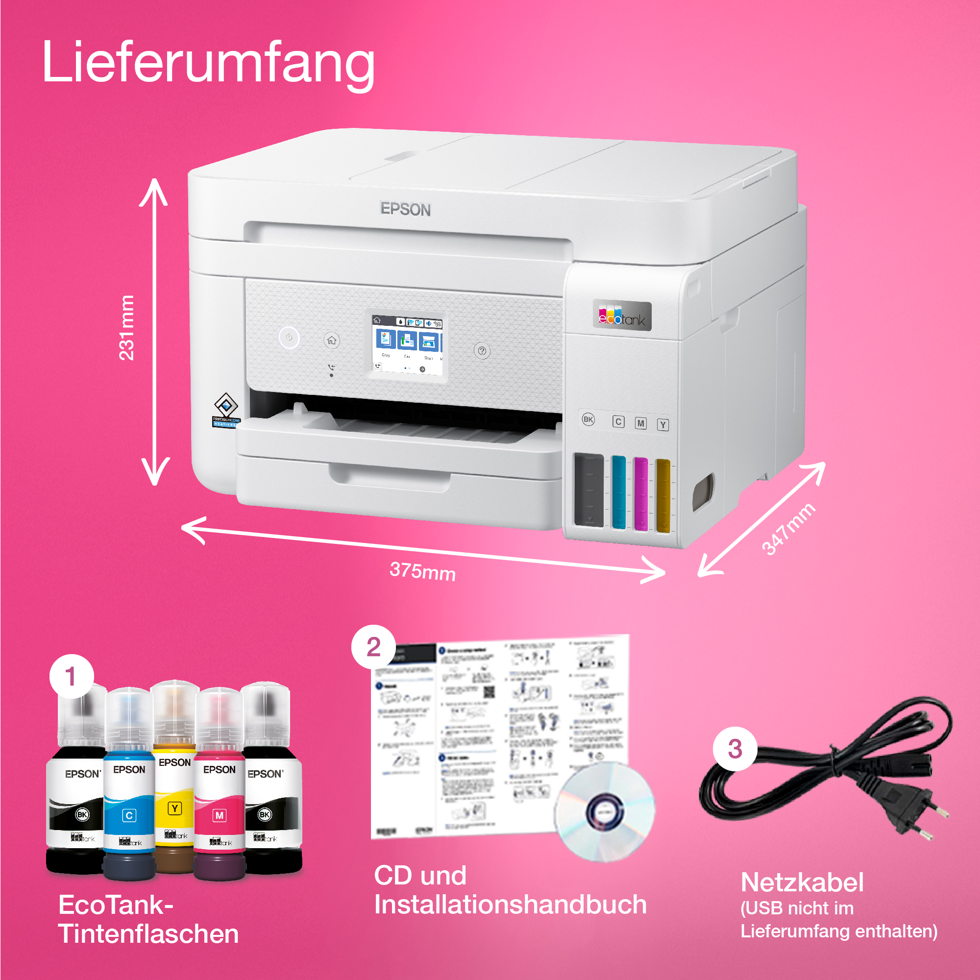 EPSON EcoTank ET-4856  - nachfüllbarer 4-in-1 Tintentankdrucker inkl. Tinte, ADF, Duplex, WiFi, Apple AirPrint Multifunktionsdrucker, WLAN, Duplexeinheit (für beidseitigen Druck), Weiß