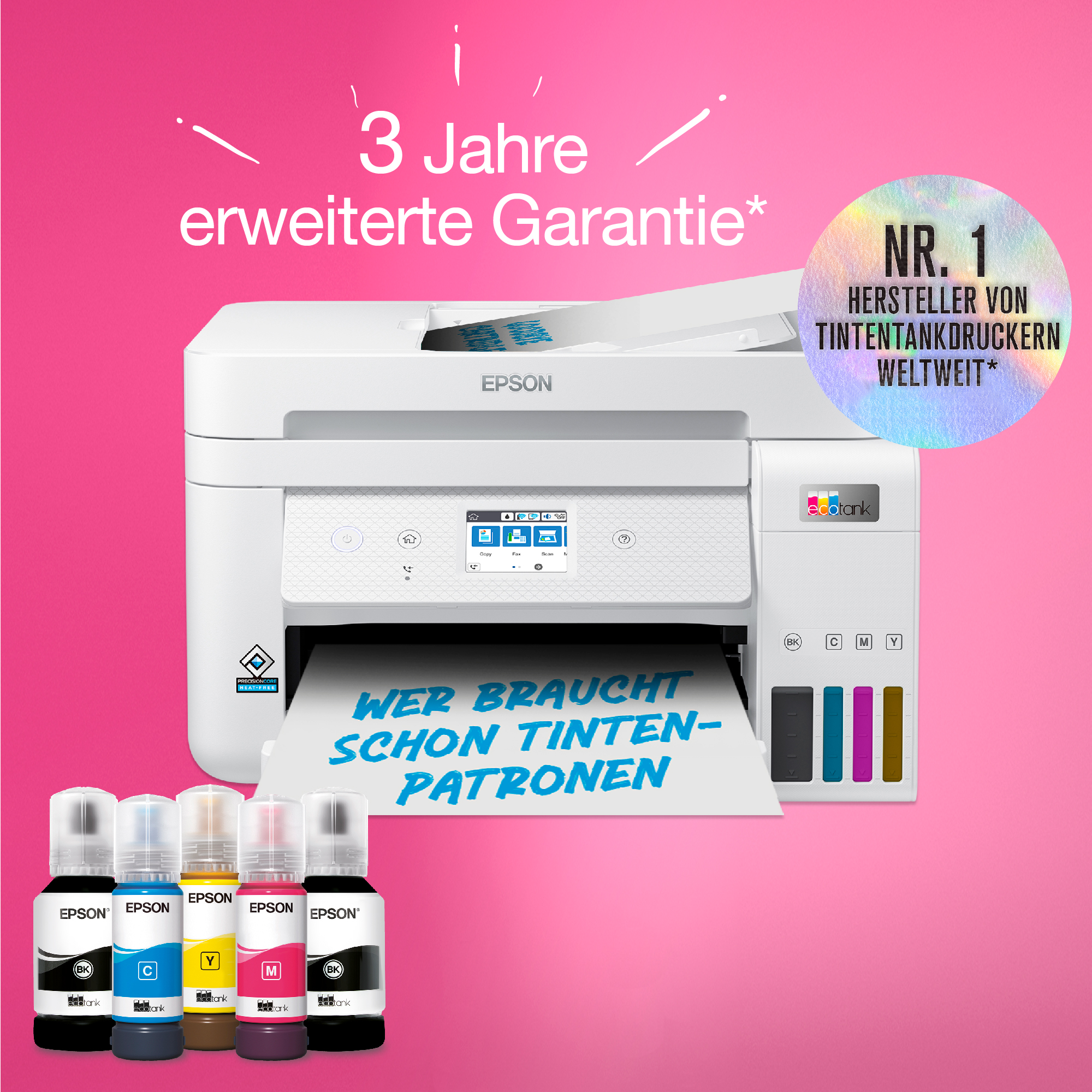 EPSON EcoTank ET-4856  - nachfüllbarer 4-in-1 Tintentankdrucker inkl. Tinte, ADF, Duplex, WiFi, Apple AirPrint Multifunktionsdrucker, WLAN, Duplexeinheit (für beidseitigen Druck), Weiß