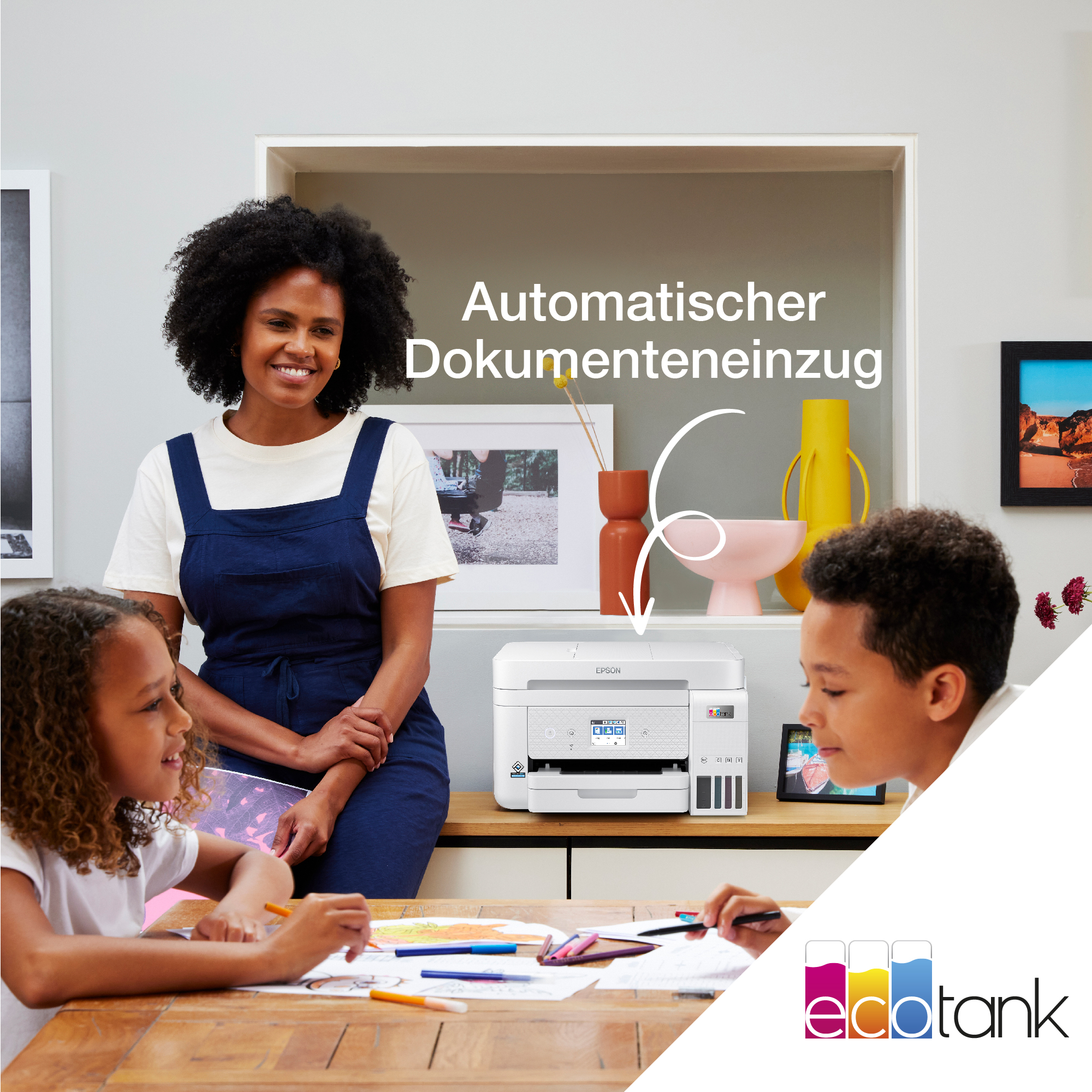 EPSON EcoTank ET-4856  - nachfüllbarer 4-in-1 Tintentankdrucker inkl. Tinte, ADF, Duplex, WiFi, Apple AirPrint Multifunktionsdrucker, WLAN, Duplexeinheit (für beidseitigen Druck), Weiß